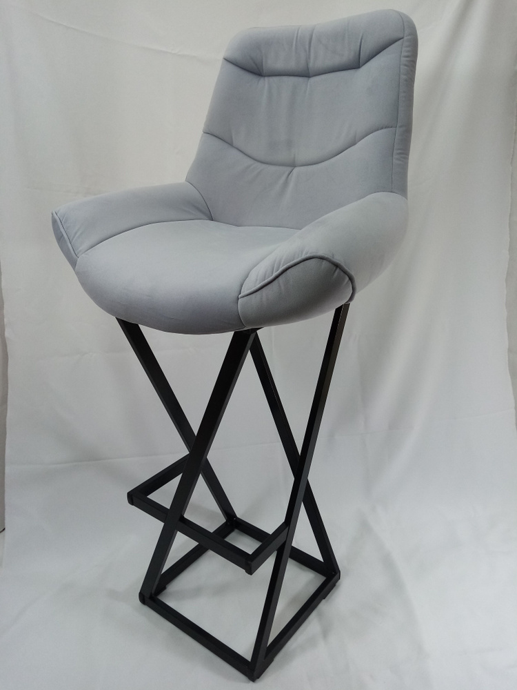 Барный стул Лофт Grand, велюр стальной, каркас черный (высота сиденья 87 см)  #1