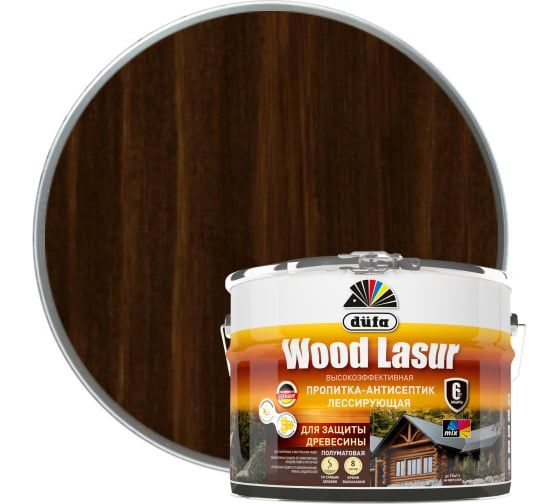 Пропитка-антисептик лессирующая для защиты древесины Dufa Wood Lazur палисандр 9 л  #1