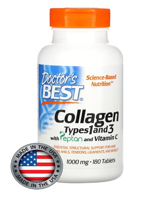 Doctor's best коллаген типа 1 и 3 с Peptan и витамином C, 1000 мг, 180 ...