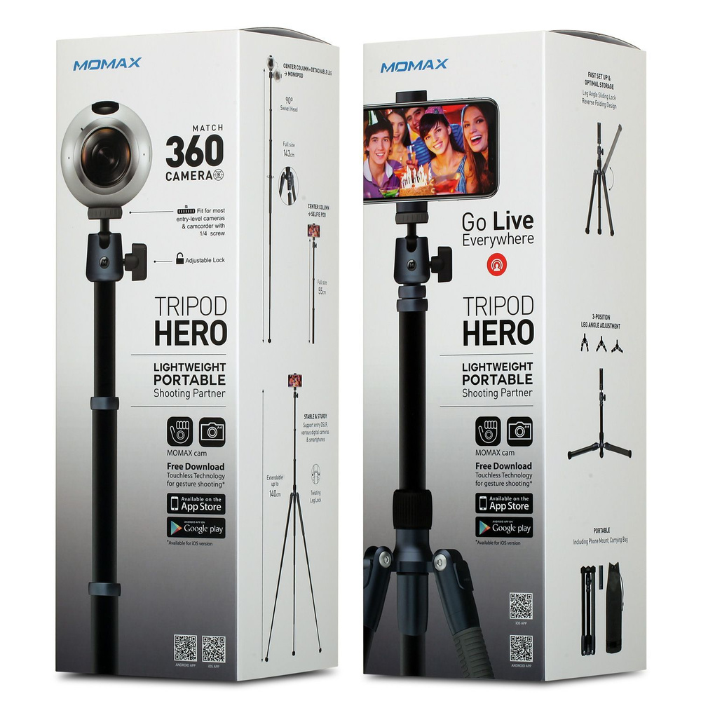 Стабилизатор для смартфона Momax Трипод / Монопод Hero Tripod143 см ...