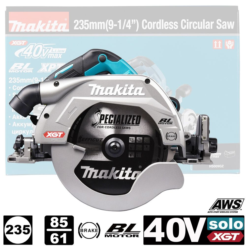 Makita HS009GZ Пила диск ак б/щет,40В,Li-ion,4000об/м,д-ф235х30мм, без ак,зу