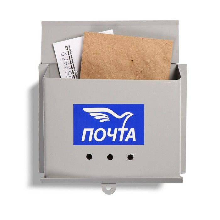 Ящик почтовый без замка (с петлёй), горизонтальный, серый  #1