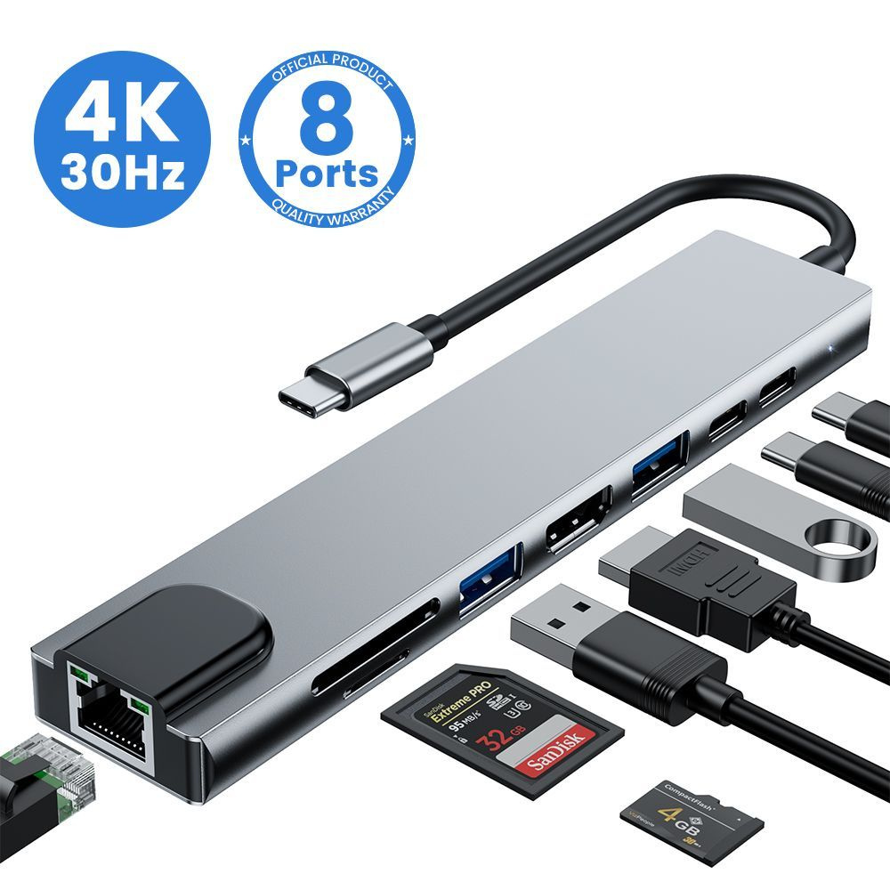 usb hub 3.0 usb разветвитель 8 в 1 type c USB хабы усб хаб 4K hdmi rj45  TF+SD thunderbolt,для ноутбука пк macbook - купить с доставкой по выгодным  ценам в интернет-магазине OZON (1019112174)