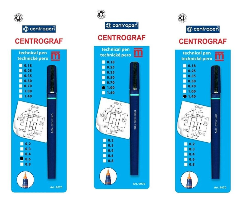 Рапидограф Centropen, 3 штуки 0,6; 1 и 1,4 мм. #1