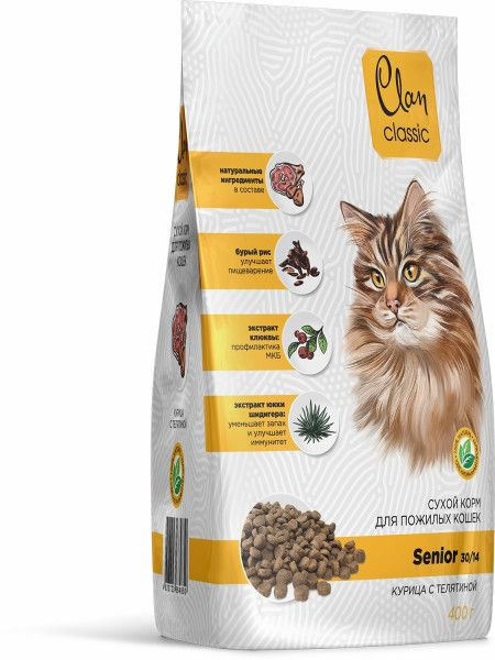 Сухой корм для пожилых кошек Clan Classic Senior, с курицей и телятиной 400  г - купить с доставкой по выгодным ценам в интернет-магазине OZON  (898788060)