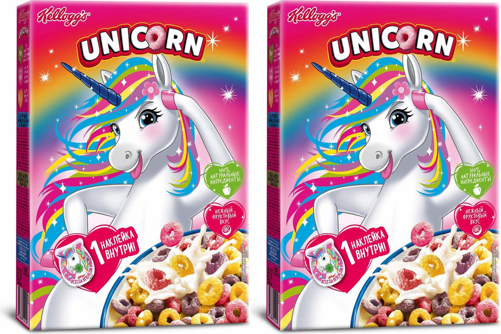 Сухой завтрак Kelloggs Unicorn Радужные колечки с фруктовым вкусом, комплект: 2 упаковки по 195 г  #1