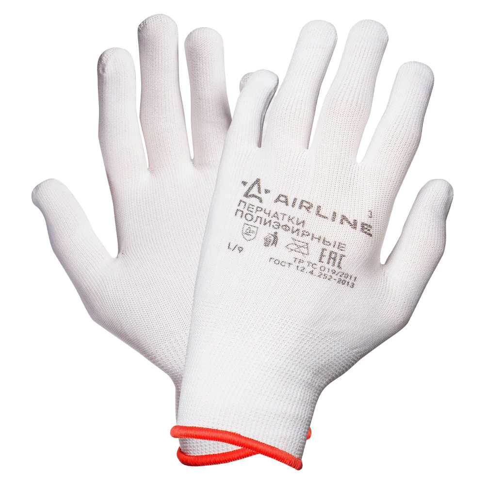 Перчатки полиэфирные (L), белые, с подвесом AWG-NS-12 #1