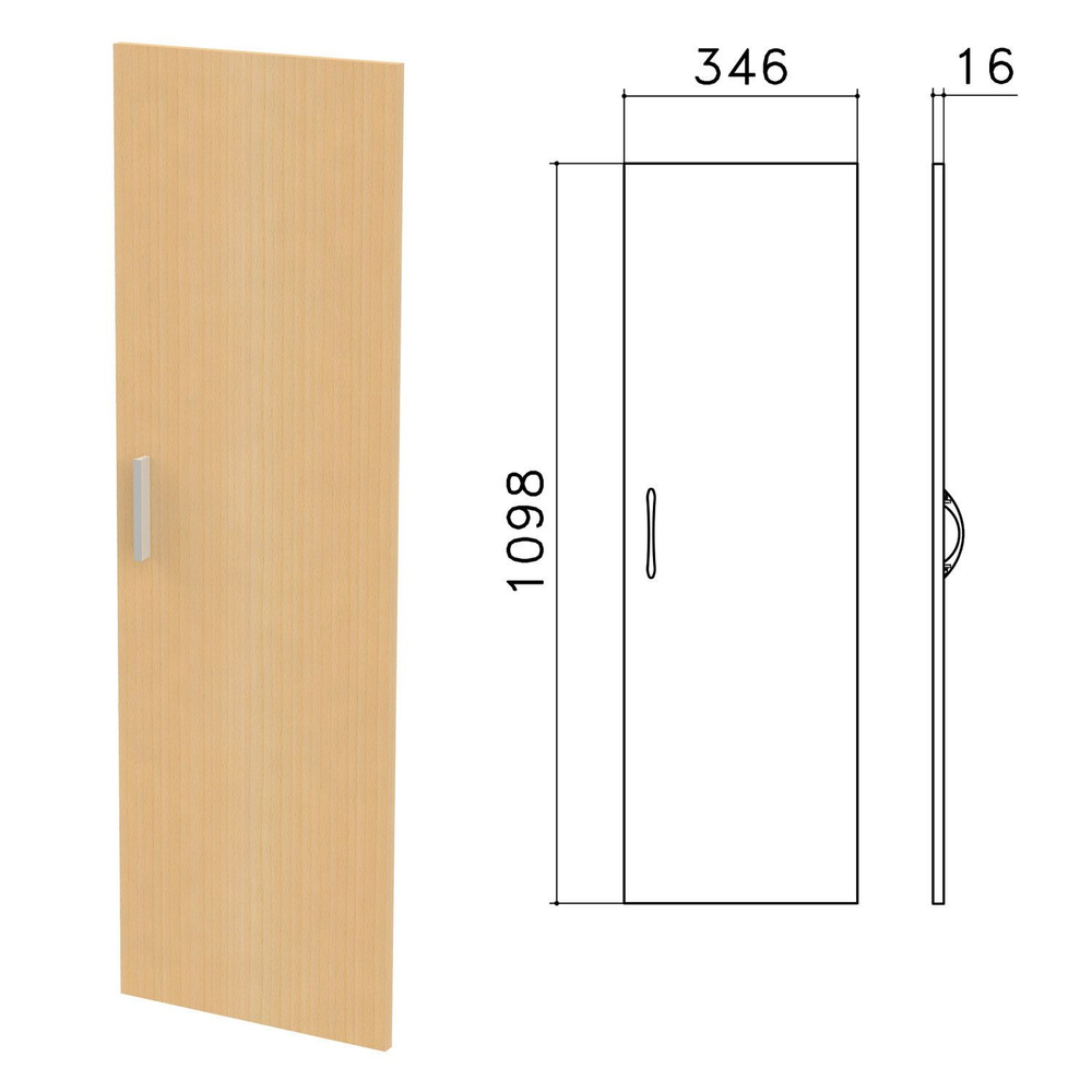 Дверь ЛДСП средняя "Канц", 346х16х1098 мм, цвет бук невский, ДК36.10, 1ед. в комплекте  #1