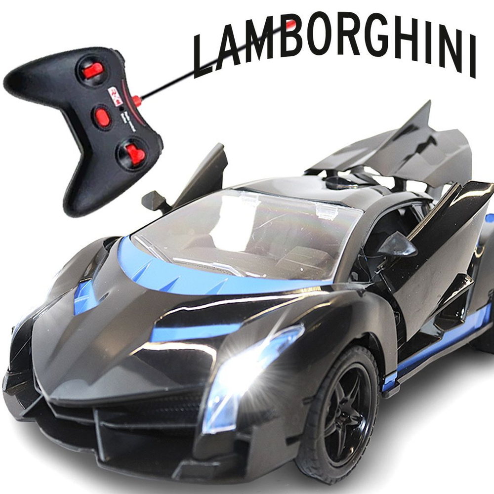 Дерзкая машинка на пульте управления Lamborghini (Ламборгини), масштаб  1:18, черная с синим - купить с доставкой по выгодным ценам в  интернет-магазине OZON (837717144)