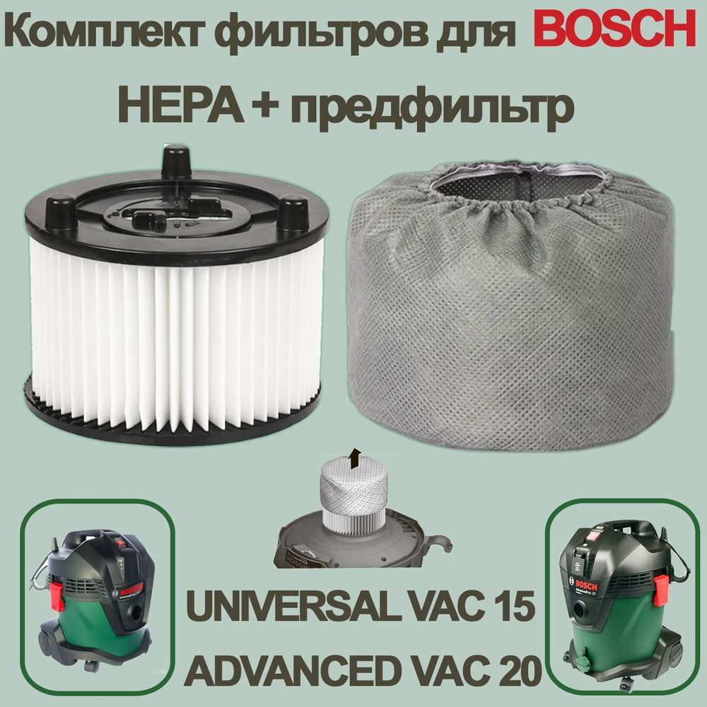 HEPA-фильтр и фильтр предварительной очистки Euroclean для пылесоса BOSCH VAC15, VAC20  #1