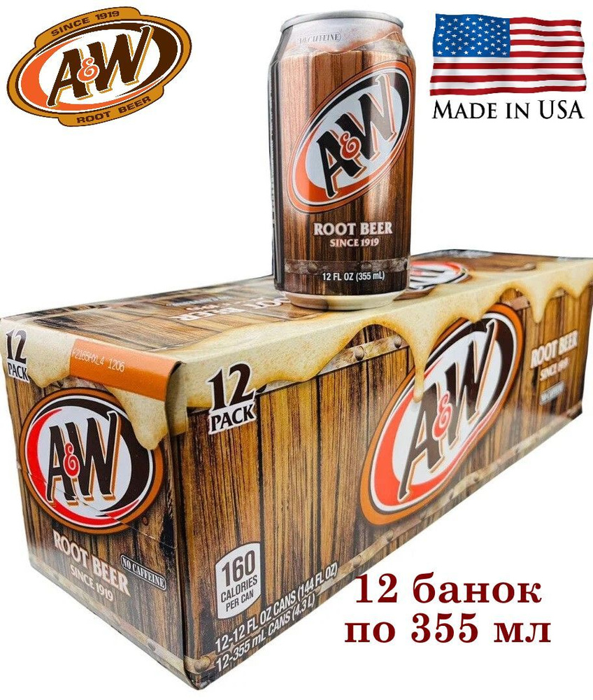 Напиток газированный A&W Root Beer США, корневое пиво, 12 банок по 355 мл  #1