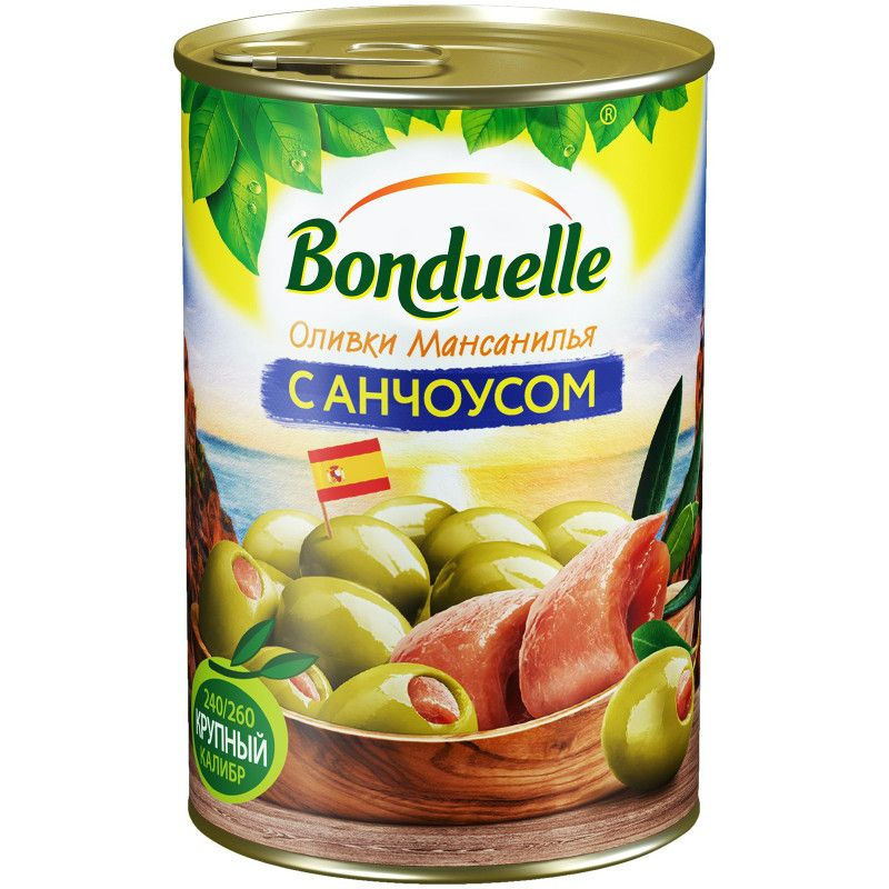 Оливки Bonduelle Мансанилья с анчоусом, 300г - купить с доставкой по ...