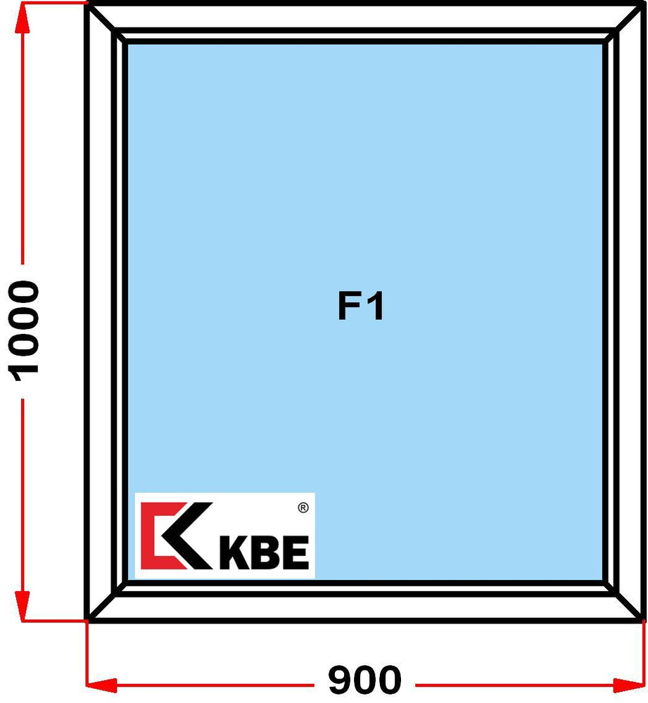 Окно пластиковое KBE 58 мм (1000 x 900), не открывающееся, стеклопакет из 2х стекол  #1