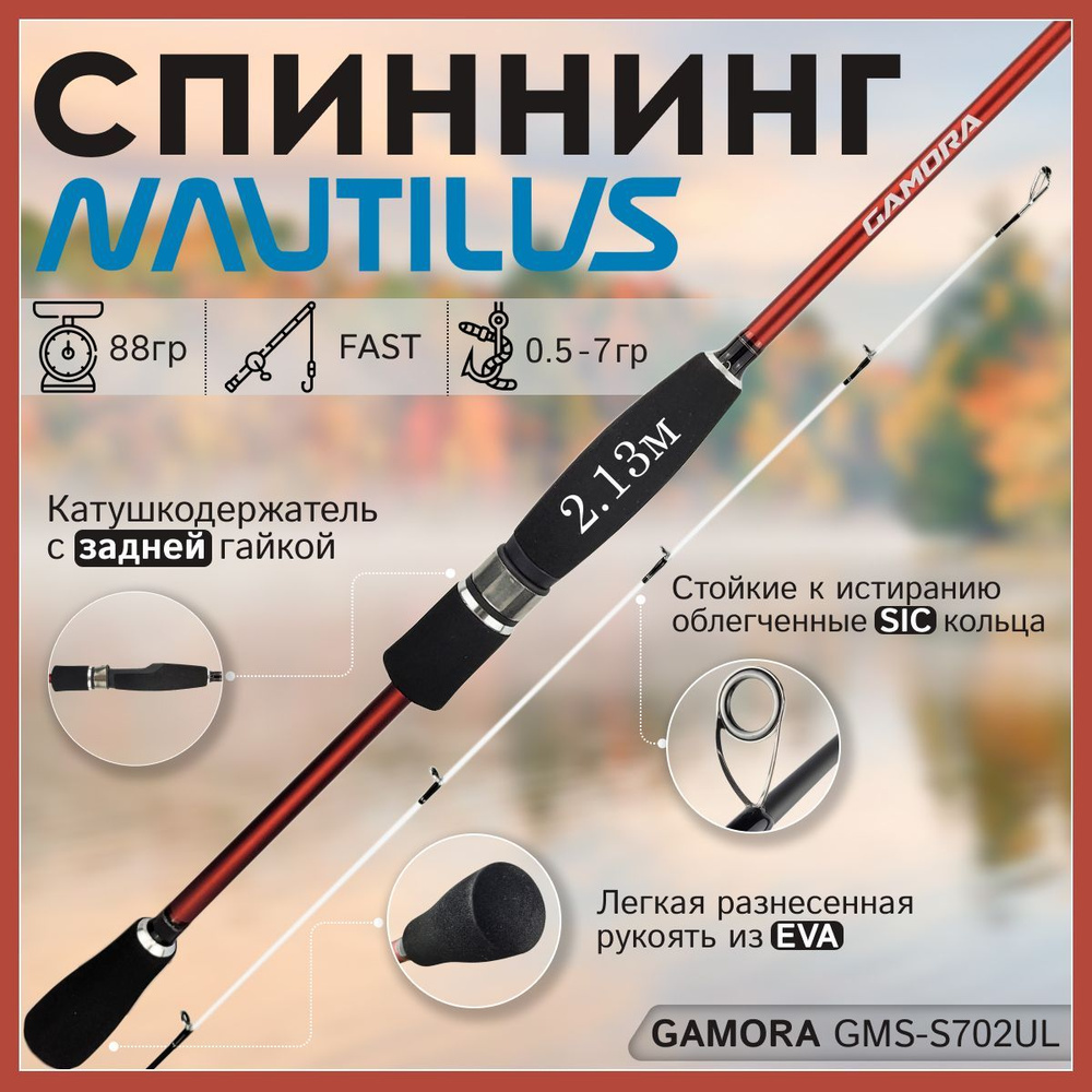 Спиннинг Nautilus GAMORA GMS-S702UL от 0,5 гр до 7 гр 213 см Solid для рыбалки  #1