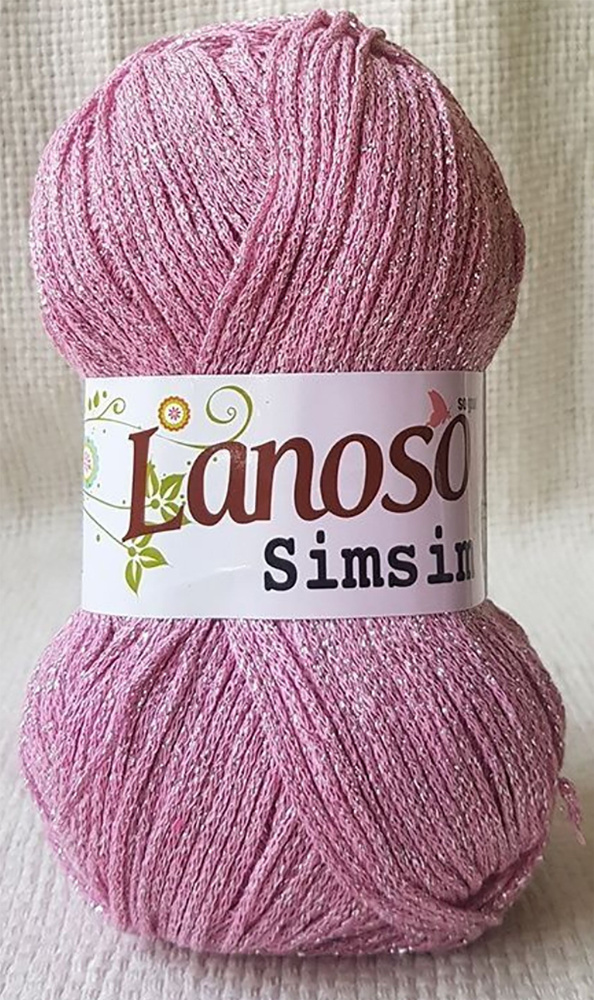 5 Мотков Пряжа с люрексом Lanoso Simsim 85% Хлопок, 15% Люрекс, 100 г, 240 м 932 Розовый #1