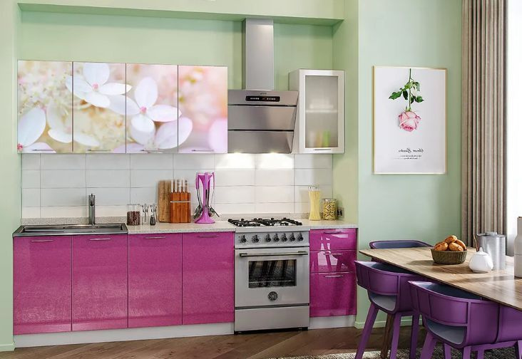 Кухонный гарнитур фотопечать Вишневый цвет 2,0м (Белый глянец холодный ...