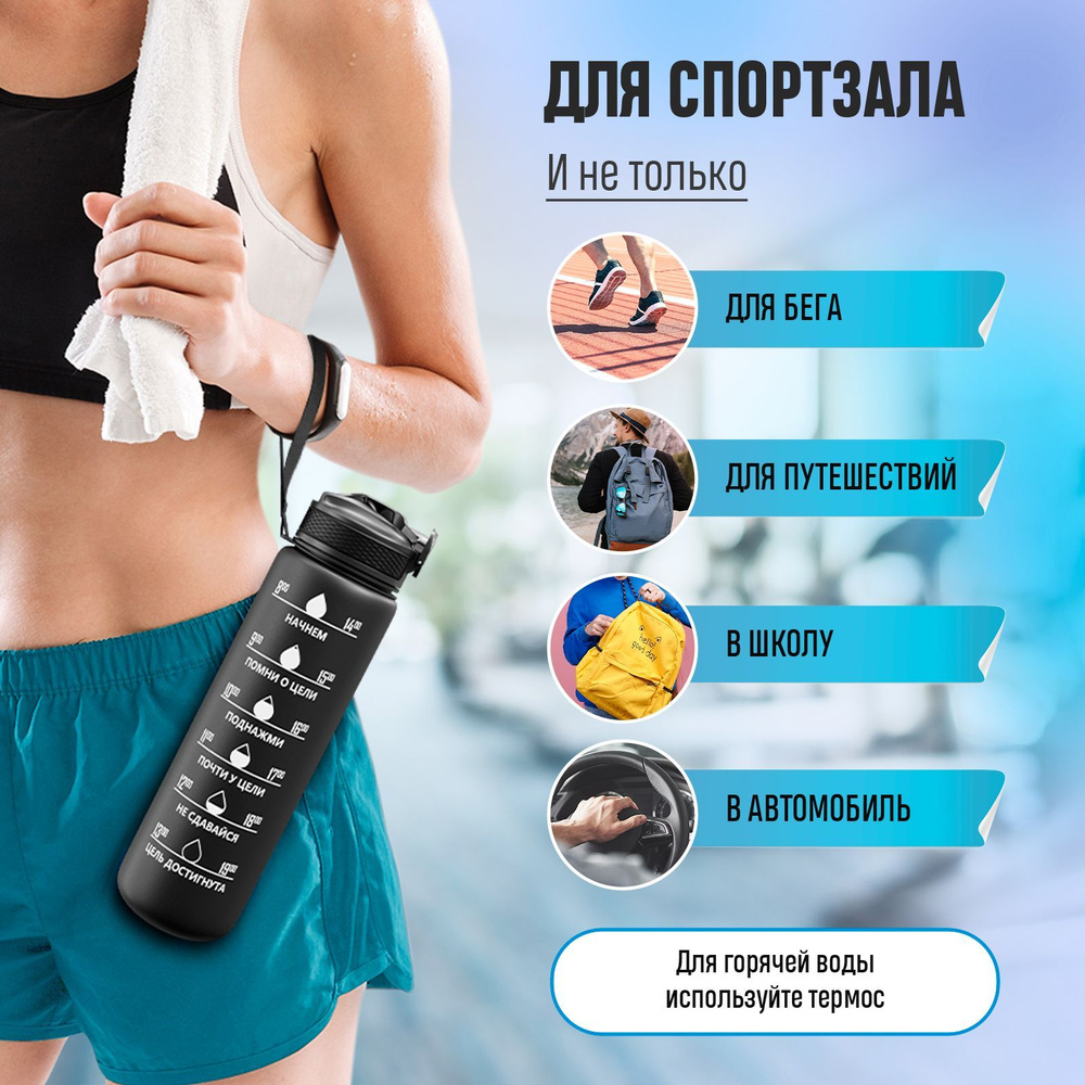 Спортивная бутылка для воды 1 л, детская с трубочкой / Многоразовый ...