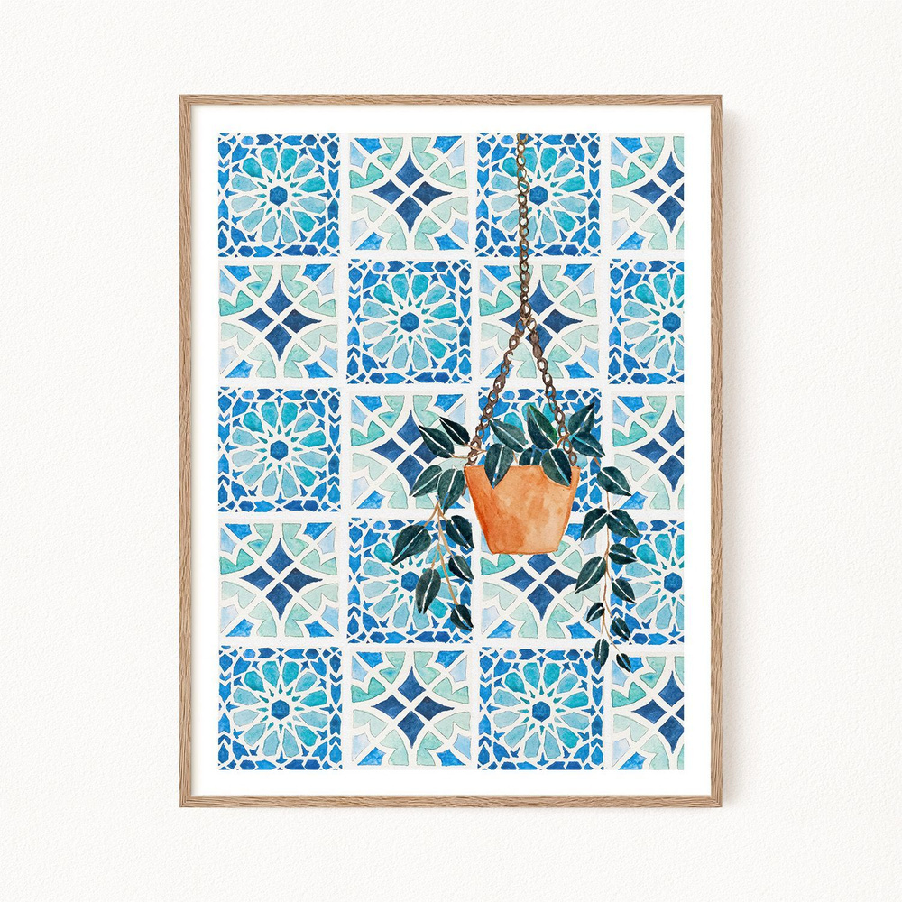 Постер для кухни "Blue Moroccan Tiles - Голубая марокканская плитка", 40х50 см  #1