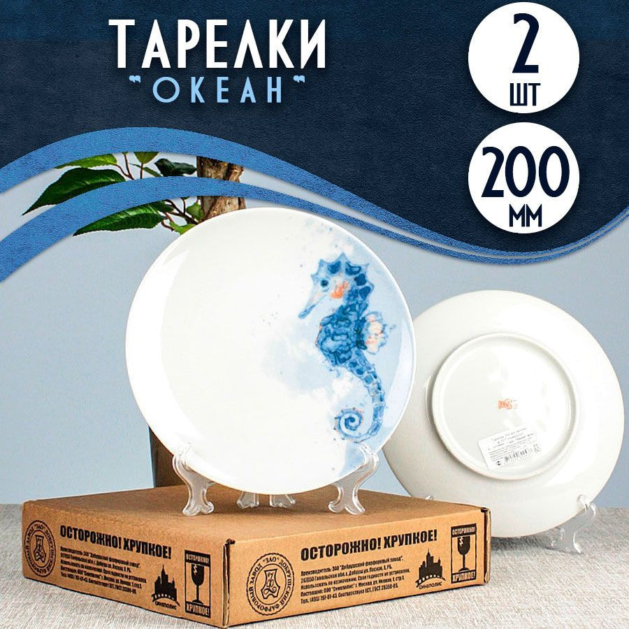 Добрушский фарфоровый завод Набор тарелок Океан "Океан", 2 шт, Фарфор, диаметр 20 см  #1
