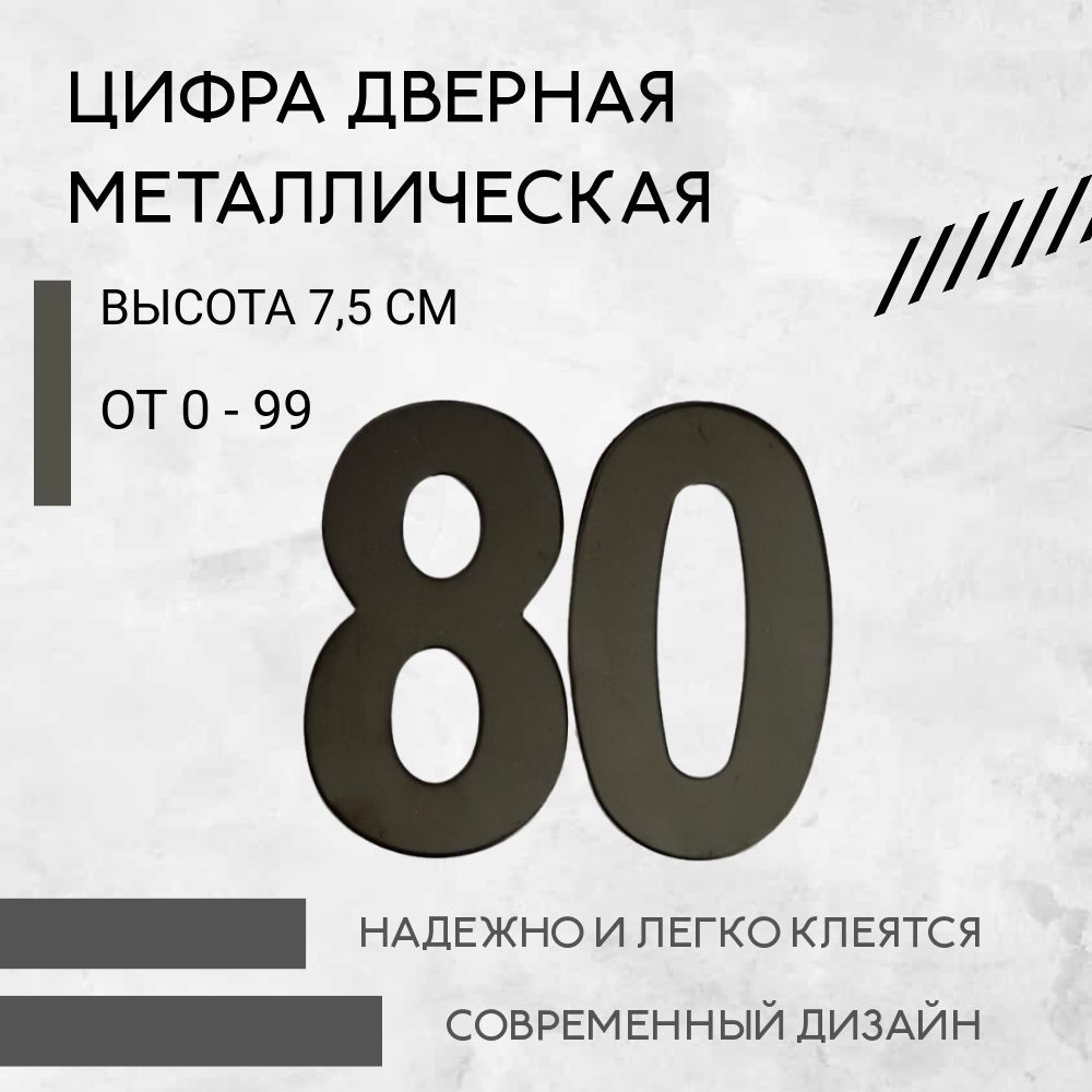 Цифра дверная черная металлическая 80 #1