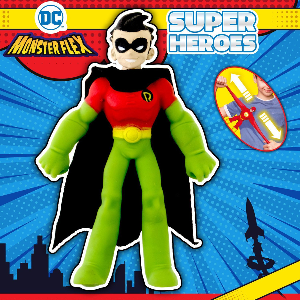 Игрушка антистресс 1TOY MONSTER FLEX SUPER HEROES, Robin/Робин тянущаяся  фигурка 15см