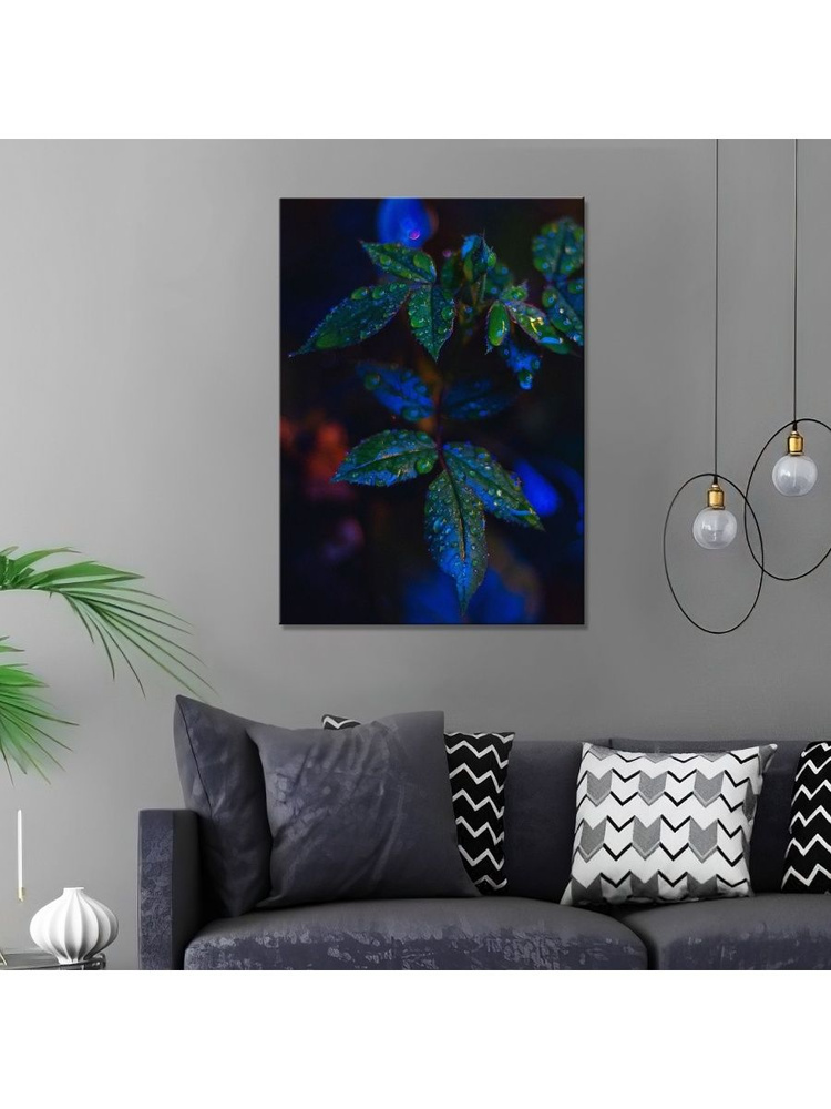 Картина на холсте с подрамником ХитАрт Роса на листочках с подсветкой ...