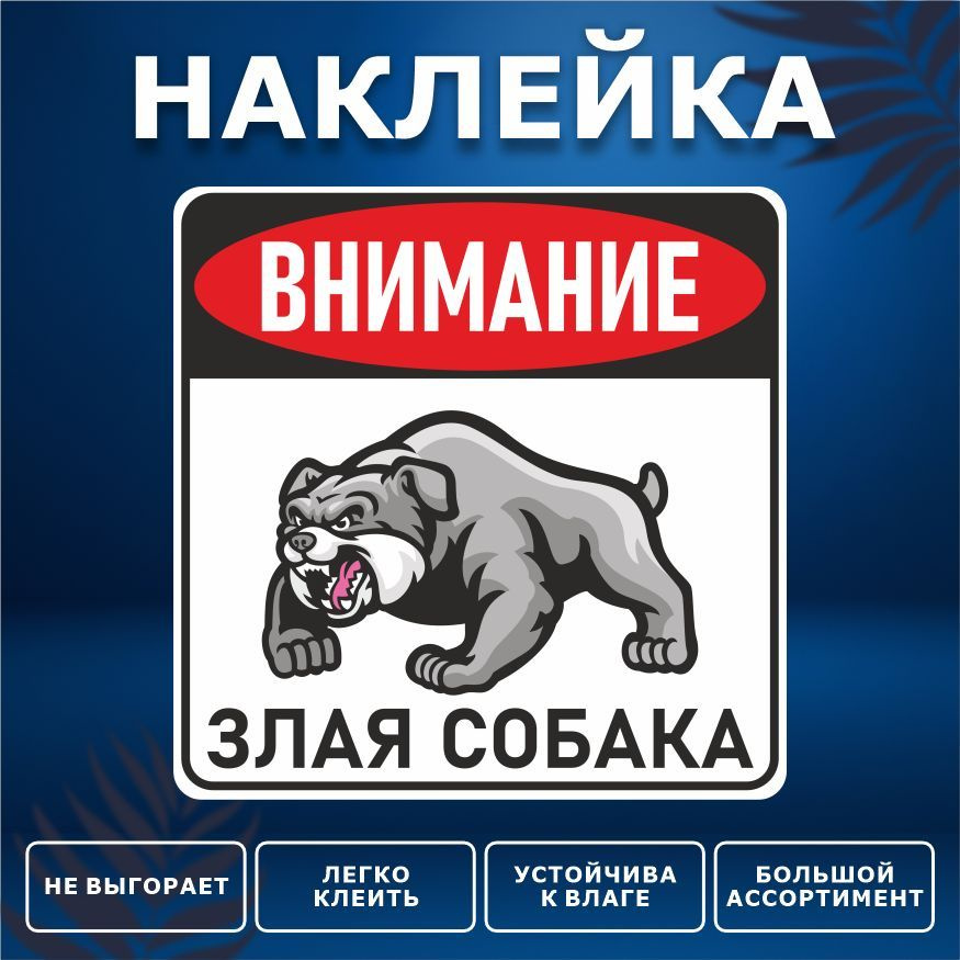 Наклейка, на забор, на дверь, ИНФОМАГ, Осторожно злая собака, 15см х 15см  #1