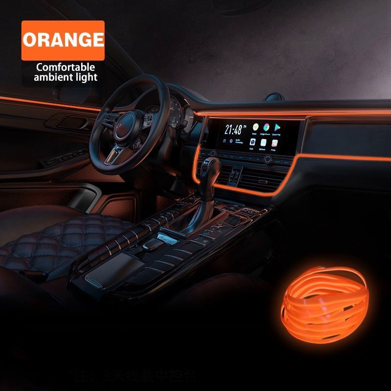 Неоновая лента для авто, 3 м, USB, оранжевый, светодиодная подсветка в салон автомобиля, гибкий неон #1