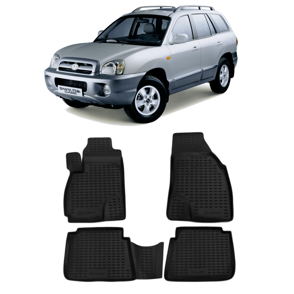 Коврики в салон автомобиля Element Коврики для салона Hyundai Santa Fe  Classic 2001-2013 из полиуретана. Коврик в салон Хендай Санта Фе Классик,  цвет черный - купить по выгодной цене в интернет-магазине OZON (1235273991)