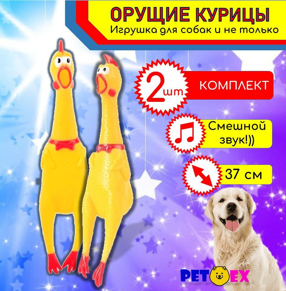 Курица пищалка игрушка для собак средних крупных пород 37 см 2 ШТ  #1