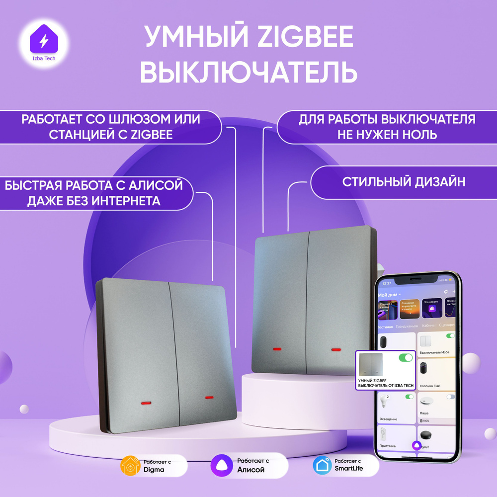 Умный выключатель Izba Tech, клавиш 2 шт, монтаж Скрытый - купить с  доставкой по выгодным ценам в интернет-магазине OZON (1130304762)