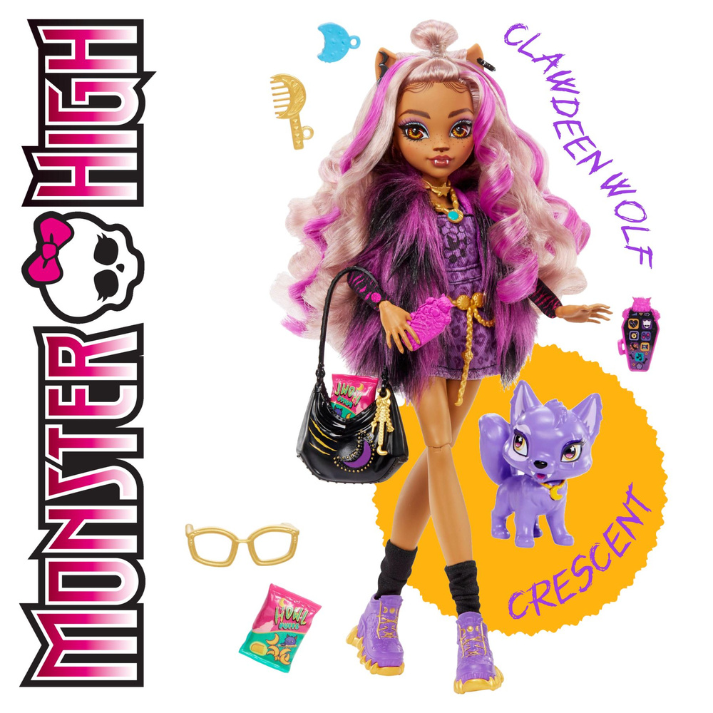 Шарнирная кукла Monster High HHK52 Clawdeen Wolf с питомцем и аксессуарами  Монстр Хай