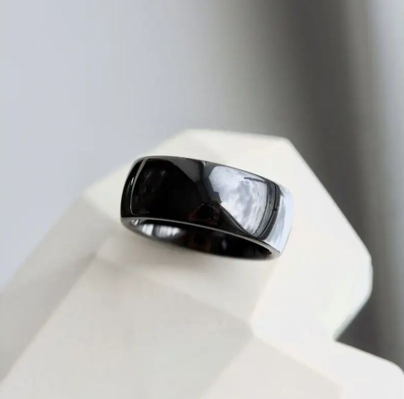 кольцо керамическое женское мужское унисекс, широкое 8мм,размер 17,5 цвет черный  #1