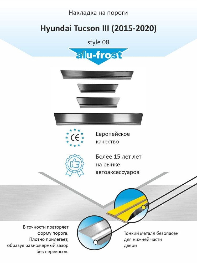 Накладки на пороги для Хендай Туссан 2 / Hyundai Tucson III (2015-2020) style 08  #1
