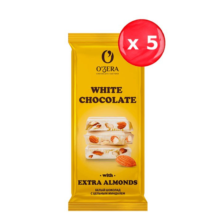 Шоколад O'Zera белый с миндалем 90 г, набор из 5 шт. #1