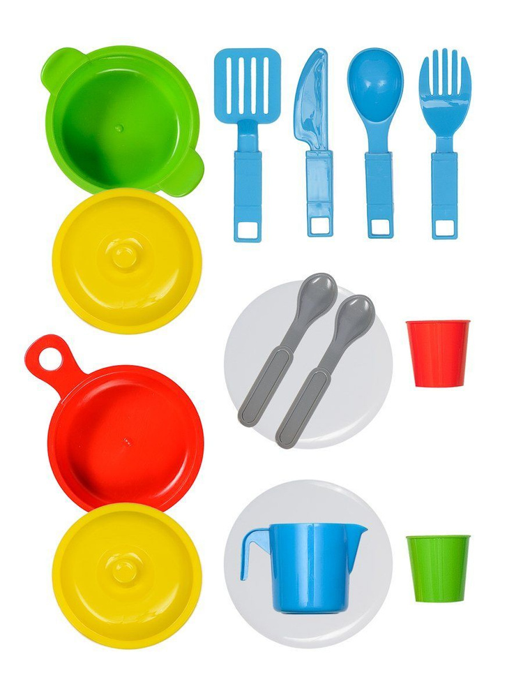 Набор посуды Green Plast разноцветный 15 предметов игрушки для девочек (посудка детская, игрушечная) #1