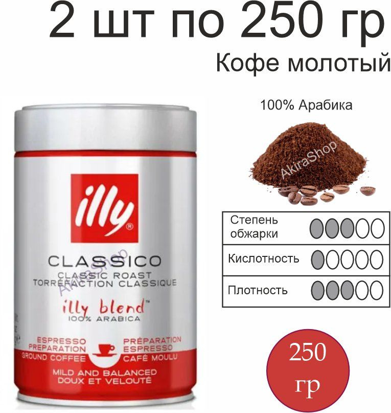 2 шт. Кофе молотый средняя обжарка, illy Classico , 250 гр. (500 гр) #1