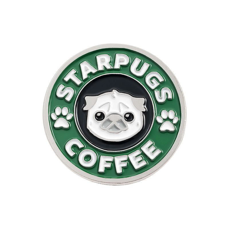 Значок металлический, пин на рюкзак с мопсом STARPUGS COFFEE #1