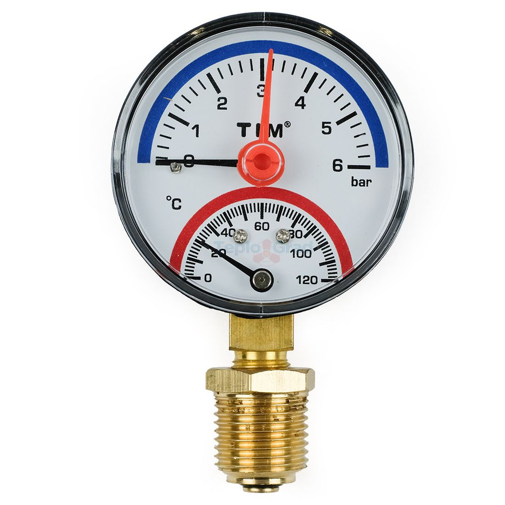 Термоманометр радиальный TIM, корпус 63 мм, диапазон 0-6 бар, подключение 1/2 Y-63-6  #1