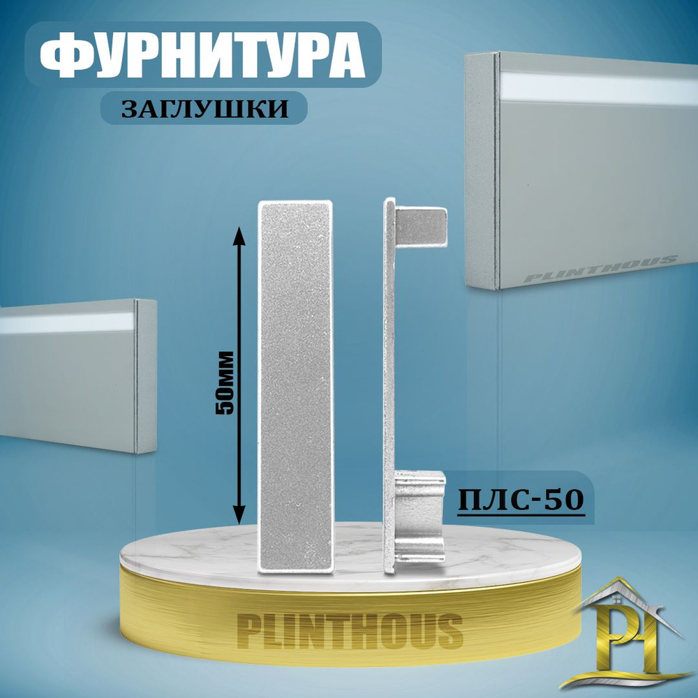 Торцевая заглушка для алюминиевого плинтуса - ПЛС-50, высота 50мм - Серебро матовое - 2шт  #1