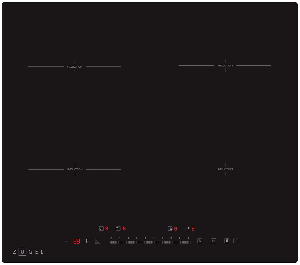Варочная панель индукционная ZUGEL ZIH613B, мощность 7400 Вт, PowerBoost, таймер 99 мин, защитная блокировка, #1