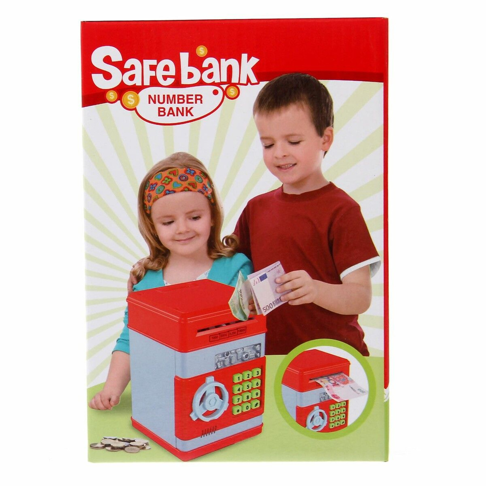Сейф игрушечный со звуковыми эффектами, с пин-кодом, копилка, размер 13 ...