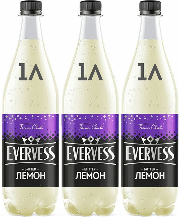 Газированный напиток Evervess Тоник лимон, комплект: 3 упаковки по 1 л ...