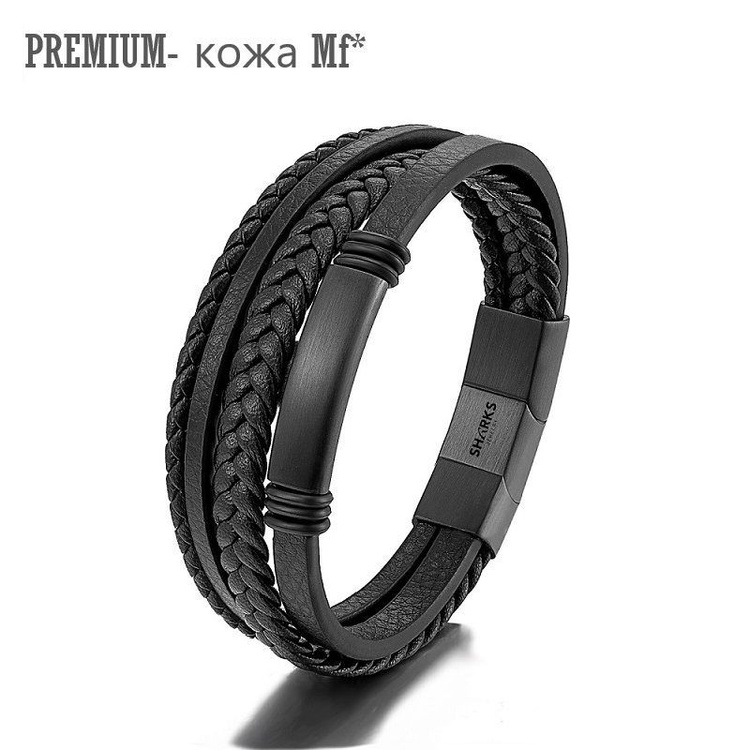 Браслет мужской из кожи и стали с плато под гравировку,застёжка с ...