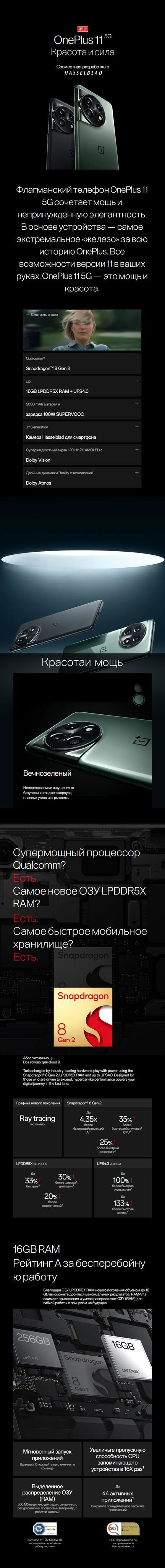 OnePlus Смартфон 11 5G глобальная версия(поддержка русского языка+Google  Play) 16/256 ГБ, зеленый