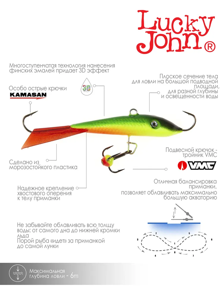 Балансир LUCKY JOHN FIN 4/размер 4/расцветка 26RT/60мм/11гр/глубина до 6м, 11 г, 6 м, фото 3