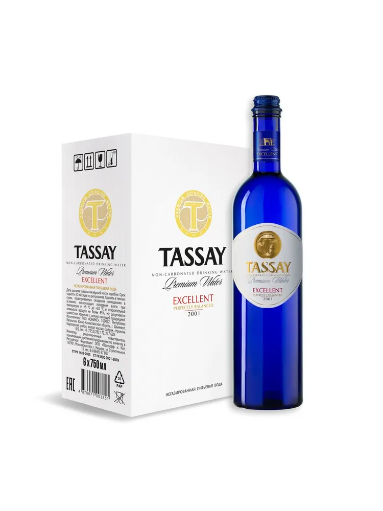 TASSAY Excellent природная питьевая вода негазированная (Тассай) стекло 0,75л х 6шт, 750 мл, 6 шт