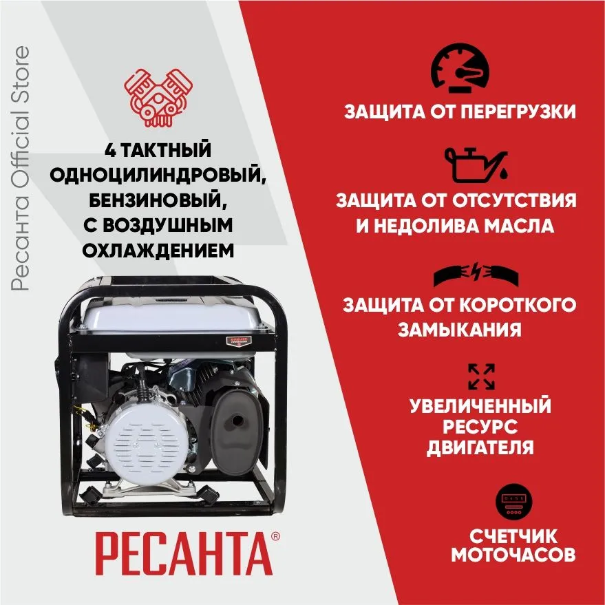 Электрогенератор 6,5кВт Ресанта,15 л.с., (max 7кВт) ручной стартер -3 ГОДА ГАРАНТИИ/ БГ 8000 Р, 15 л, фото 3