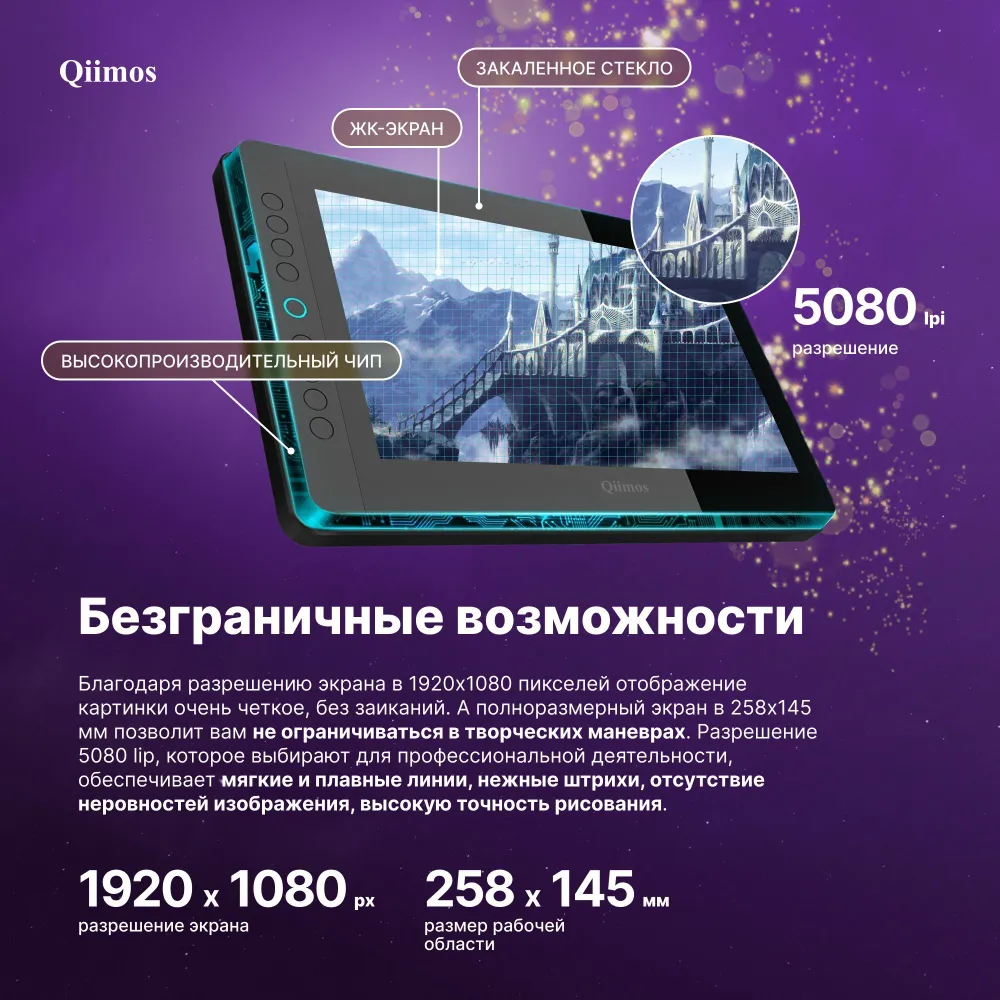 Графический планшет для рисования с экраном, Интерактивный дисплей Qiimos,12HDK черный, стилус., черный, фото 6