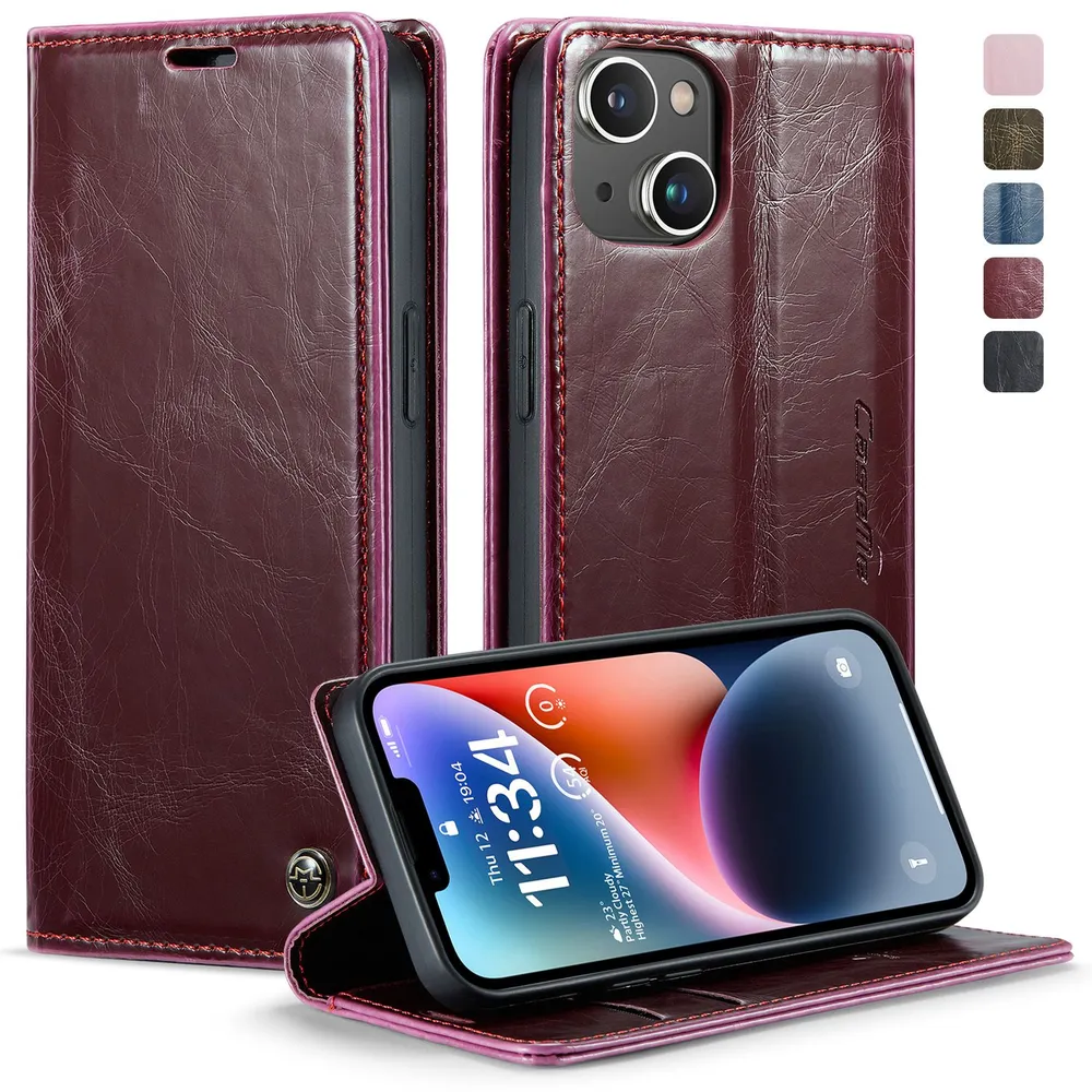 Caseme Кожаный книжка чехол для Apple iPhone 14 / Эпл Айфон 14 с визитницей из экокожи, вариант